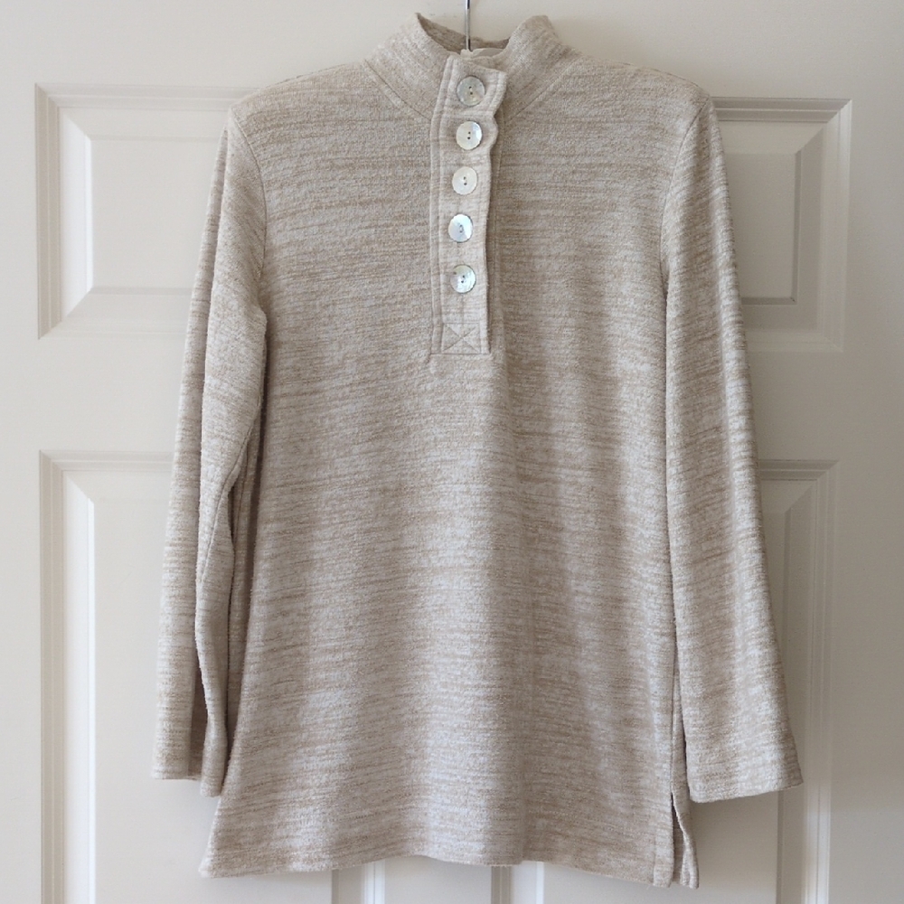 Soft Surroundings Funnel Neck Popover Top Fleece Mother Of Pearl Buttons